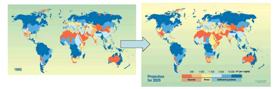 図1：1995～2025国家地域別水ストレス状況予測